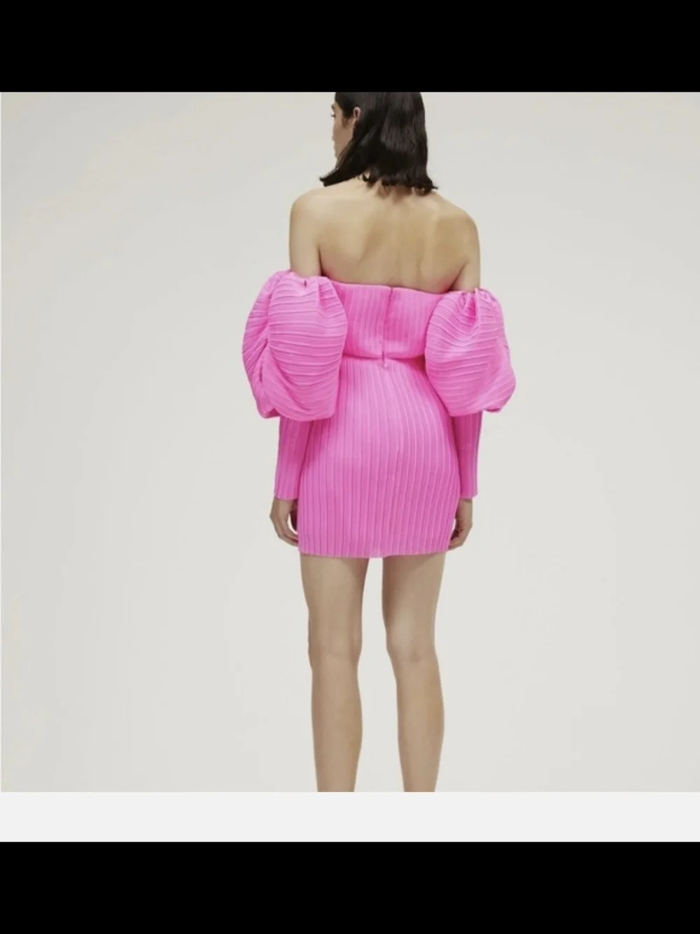 Solace London Hot Pink Strapless Puff-Sleeve Ribbed Mini Dress - Picture 8 of 11